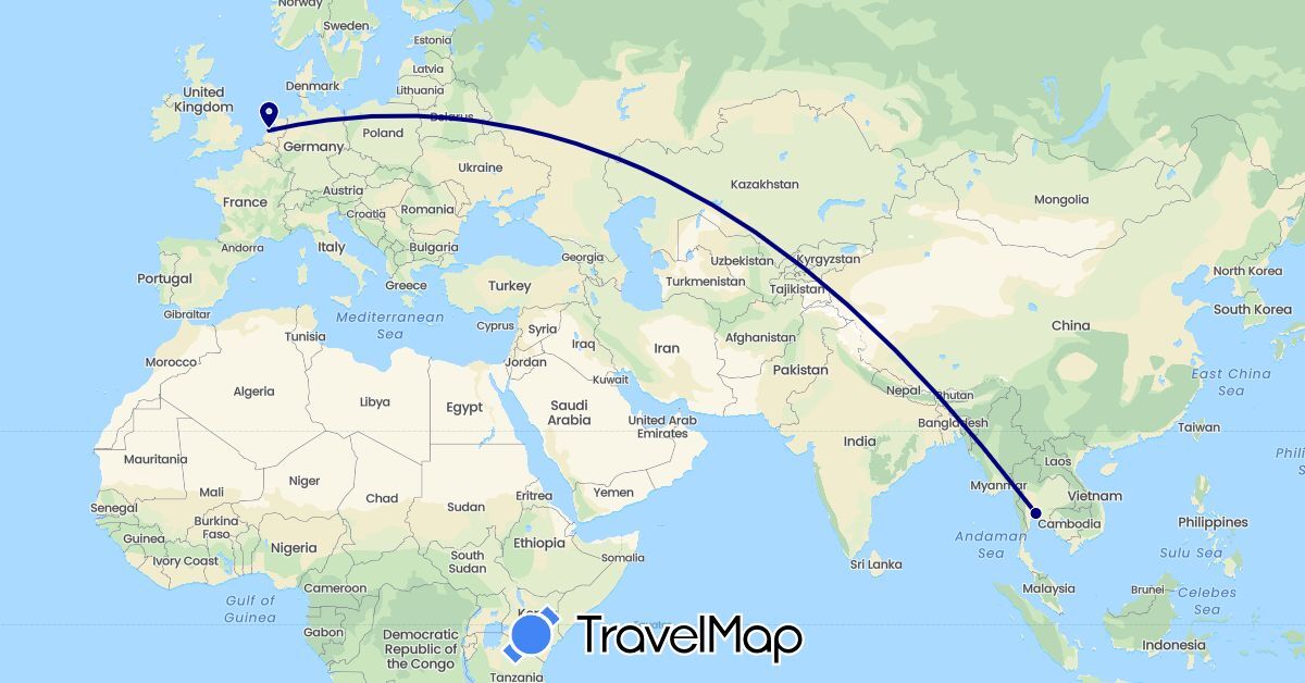 TravelMap itinerary: driving in Netherlands, Thailand (Asia, Europe)